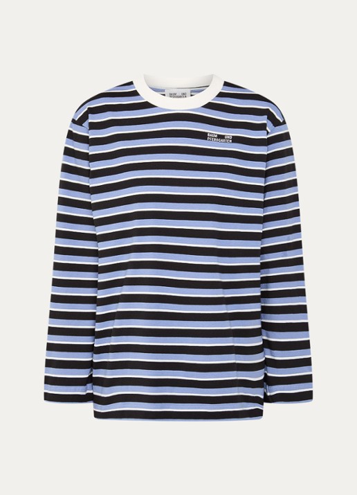 Baum und Pferdgarten Jeevana longsleeve met streepprint en logo - voorkant 2 staalblauw