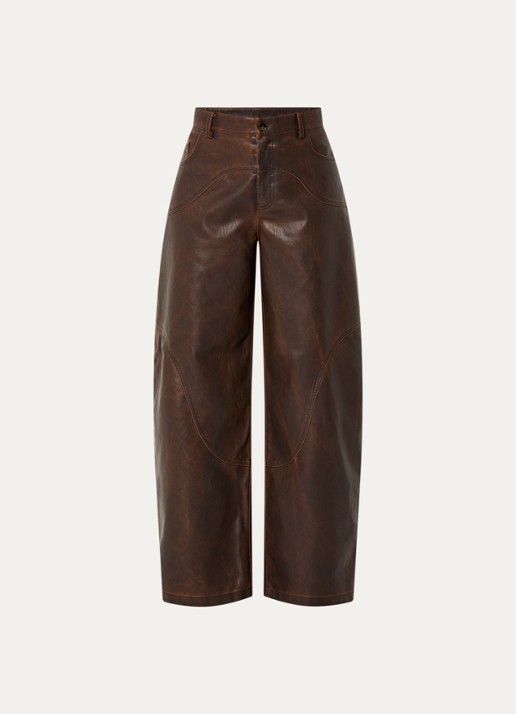 Baum und Pferdgarten Napolen high waist wide fit broek van imitatieleer met steekzakken - voorkant bruin
