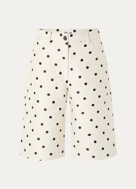 Baum und Pferdgarten Nianne high waist wide fit korte broek met stippenprint - voorkant 3 creme