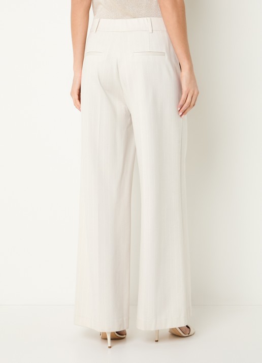 Beaumont Ayle high waist wide fit pantalon met streepprint en steekzakken - achterkant creme