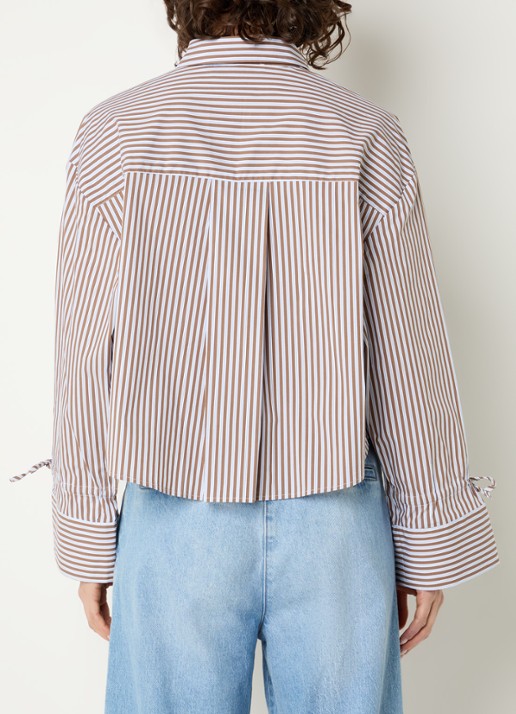 Beaumont Bel blouse met streepprint en borstzak - achterkant 4 olijfgroen