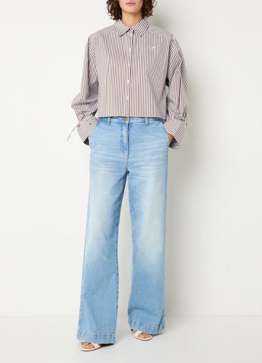 Beaumont Bel blouse met streepprint en borstzak - voorkant 3 olijfgroen