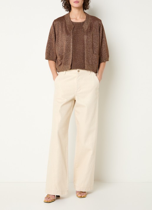 Beaumont Bronte fijngebreide bolero met lurex - voorkant 3 bruin