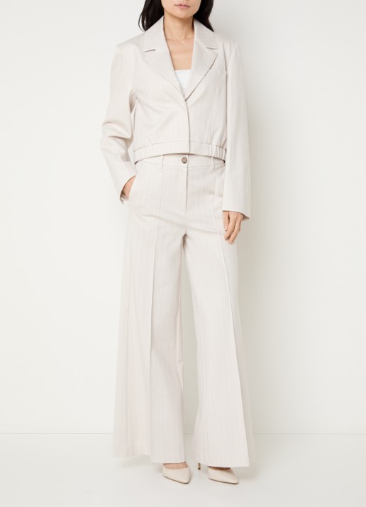 Beaumont dagmar cropped blazer met streepprint - voorkant 4 creme