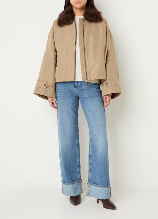 Beaumont Dina trenchcoat met afneembare kraag van imitatiebont - voorkant 2 zand