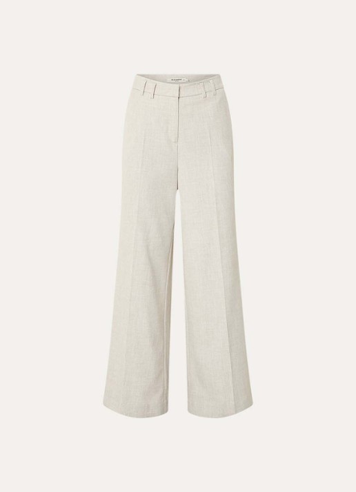 Beaumont Doug high waist wide fit pantalon met gemêleerd dessin - voorkant 2 beige
