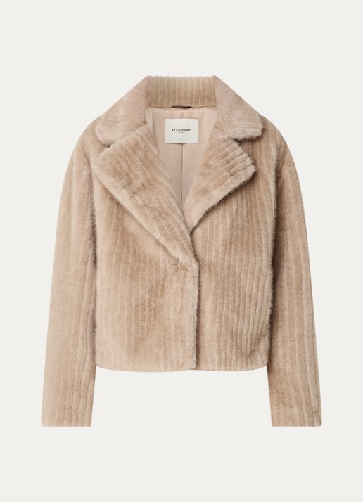 Beaumont fallony jas van imitatiebont met ribstructuur  - voorkant 2 beige