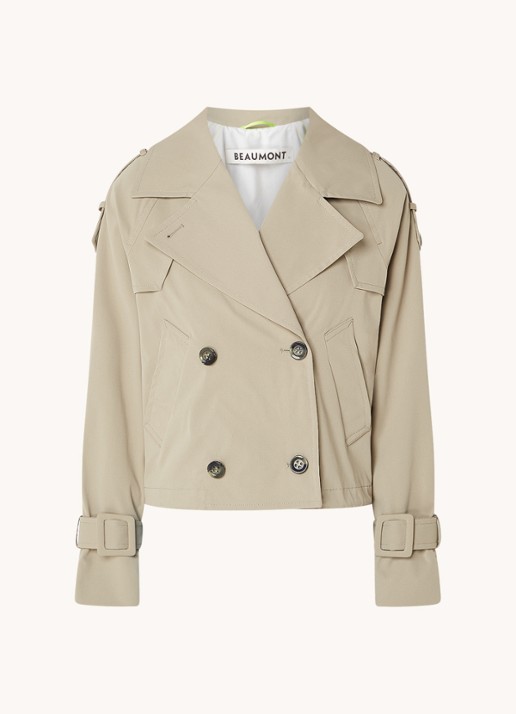 Beaumont Faye cropped double-breasted trenchcoat - voorkant khaki