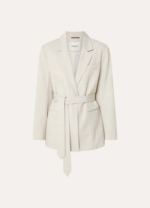 Beaumont Grenoble single-breasted blazer met gemêleerd dessin en strikceintuur - voorkant 2 beige