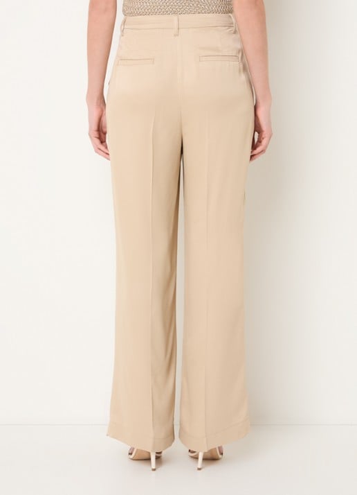 Beaumont James high waist wide fit pantalon van satijn met steekzakken - achterkant beige