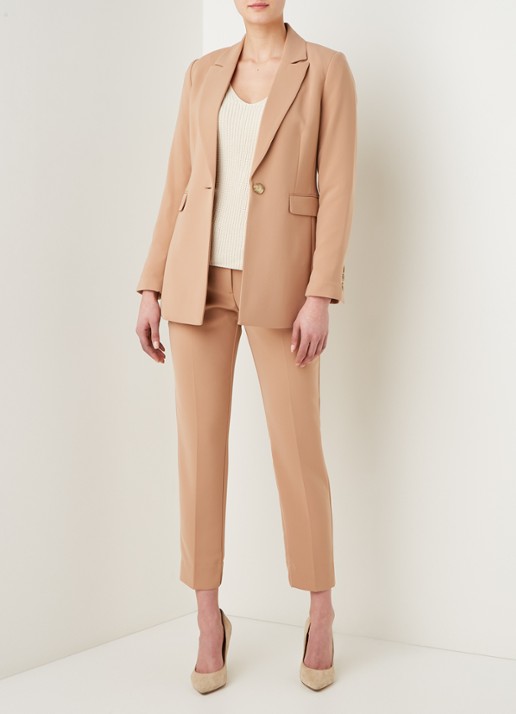 Beaumont Longline blazer met klepzakken - voorkant 4 camel