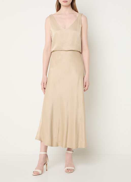 Beaumont Lonneke midi rok met stretch - voorkant 2 lichtbruin