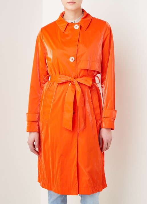 Beaumont Trenchcoat met strikceintuur en steekzakken - detail 4 oranje