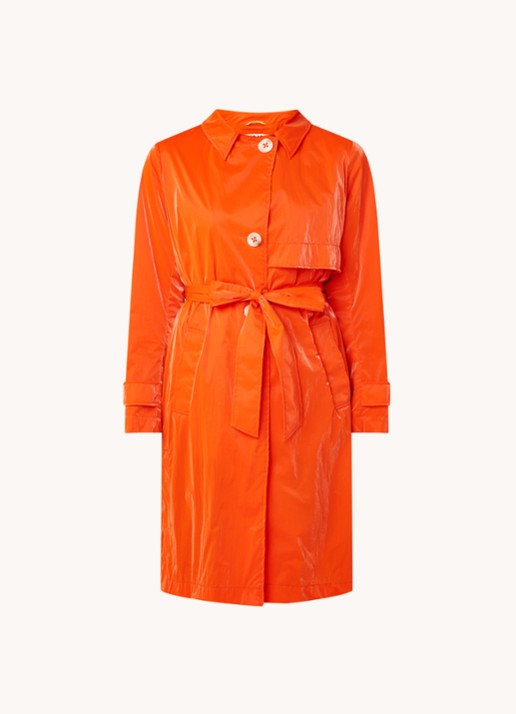 Beaumont Trenchcoat met strikceintuur en steekzakken - voorkant oranje