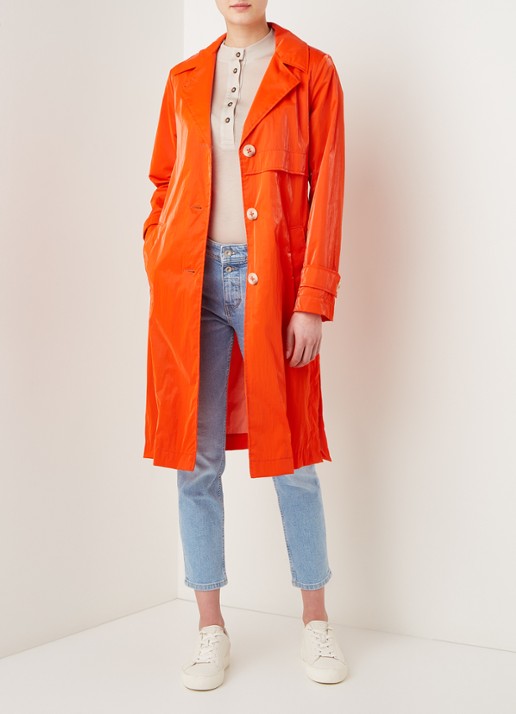Beaumont Trenchcoat met strikceintuur en steekzakken - voorkant 2 oranje