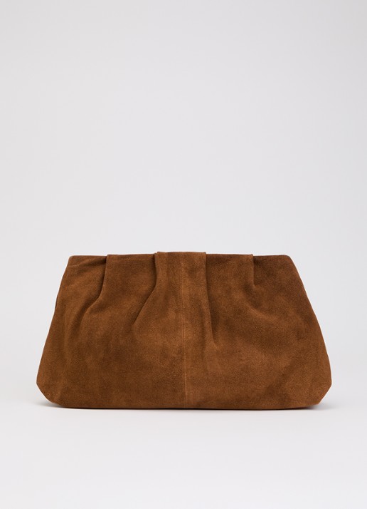 Becksöndergaard Clutch van suède met plooidetail - voorkant 4 roestbruin
