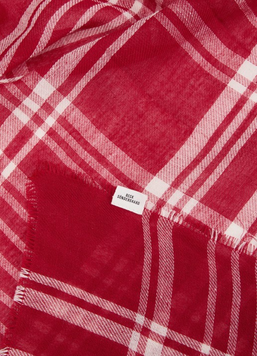 Becksöndergaard Cowea sjaal met ruitdessin 55 x 55 cm - detail 2 rood
