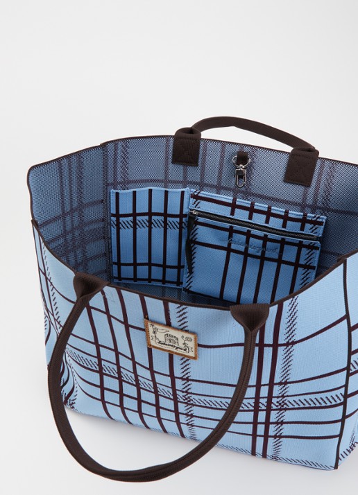 Becksöndergaard Grid Josie shopper met ruitdessin en logo - detail lichtblauw