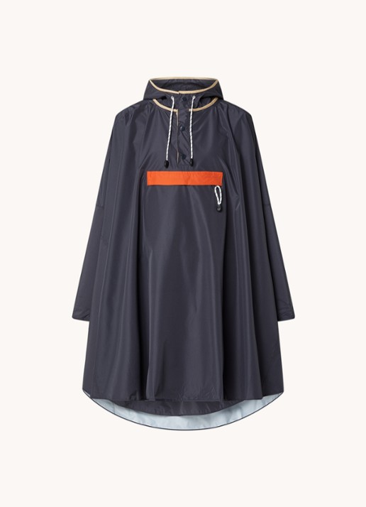 Becksöndergaard Solid oversized poncho met capuchon en ritszak - voorkant blauw