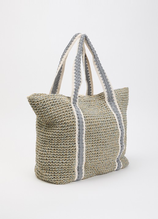 Becksöndergaard Strawchet Pheobe strandtas van raffia - achterkant blauwgrijs