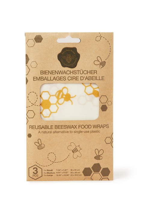 Bee's Wax Beeswax herbruikbare bijenwasdoek set van 3 - voorkant 2 wit