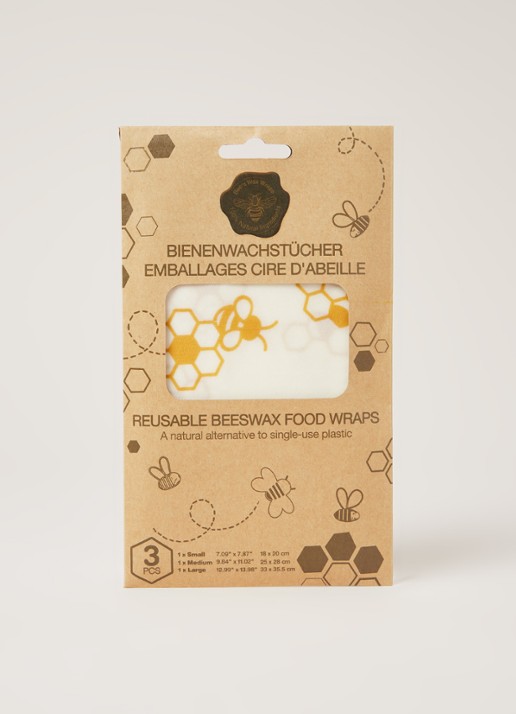 Bee's Wax Beeswax herbruikbare bijenwasdoek set van 3 - voorkant 3 wit