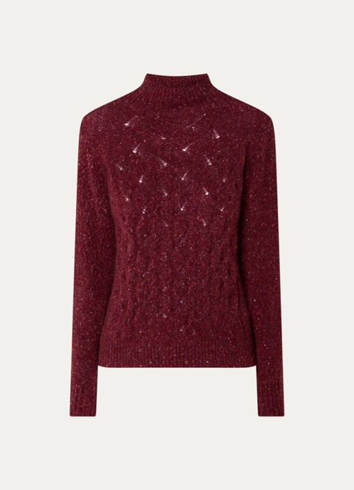 Bellamy Thebe kabelgebreide trui in alpaca wolblend - voorkant 2 bordeauxrood