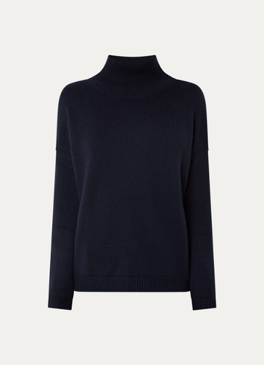 Bellerose Amedo fijngebreide trui in wolblend met col - voorkant 2 donkerblauw