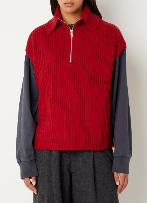 Bellerose Amer grofgebreide spencer in wolblend - detail 3 cranberryrood