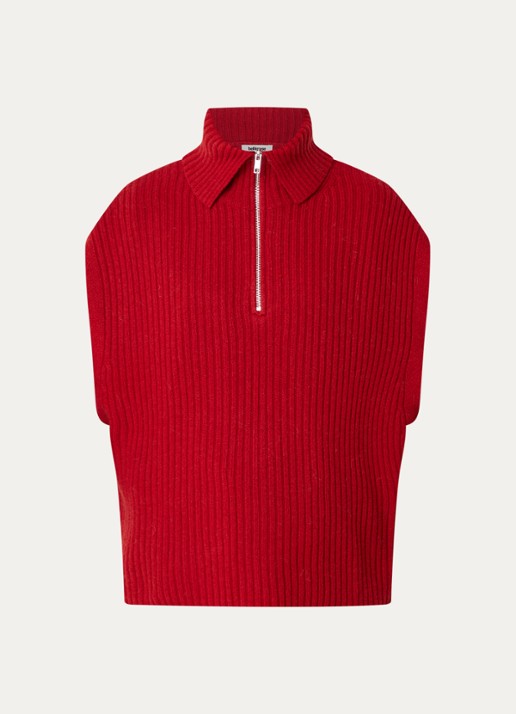 Bellerose Amer grofgebreide spencer in wolblend - voorkant cranberryrood