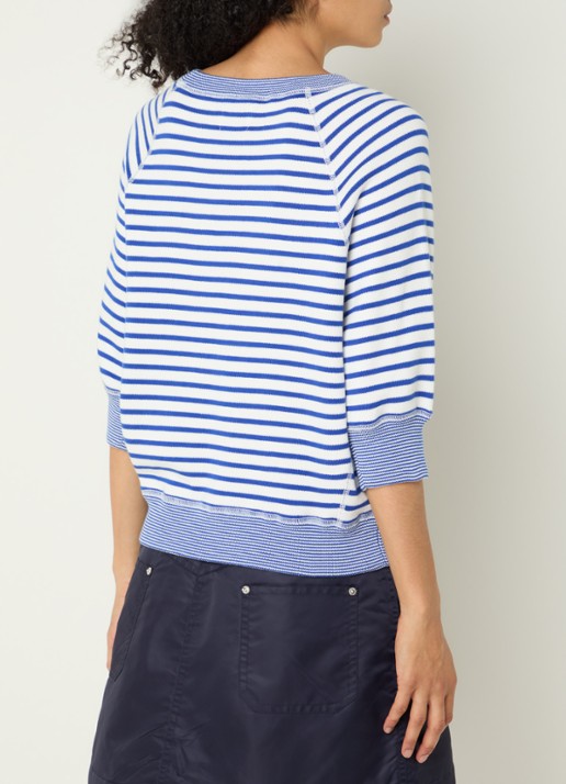 Bellerose Anglet fijngebreide pullover met streepprint - achterkant 2 kobaltblauw
