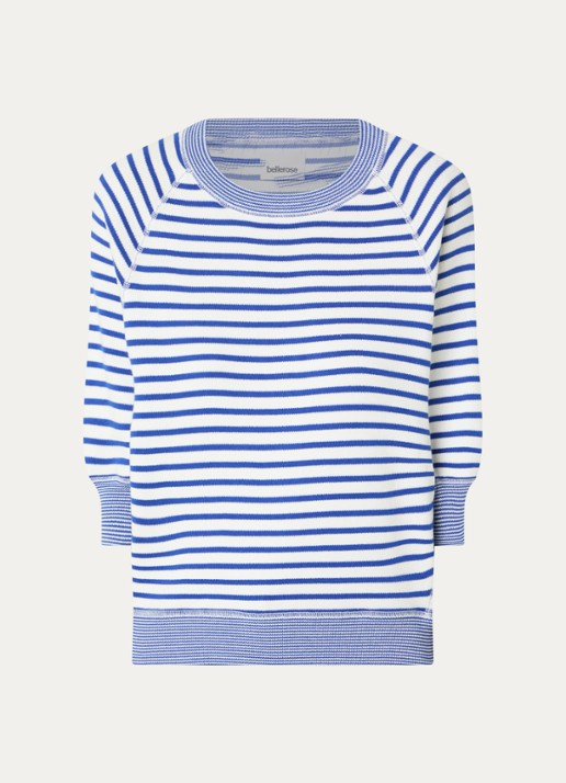 Bellerose Anglet fijngebreide pullover met streepprint - voorkant 3 kobaltblauw