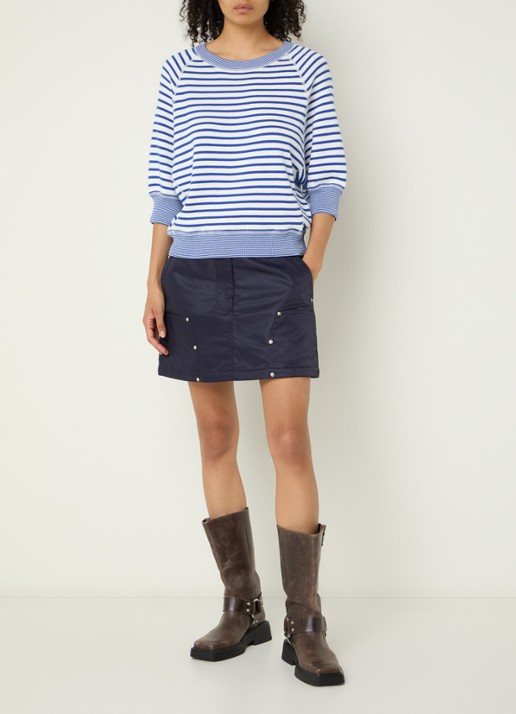Bellerose Anglet fijngebreide pullover met streepprint - voorkant 4 kobaltblauw