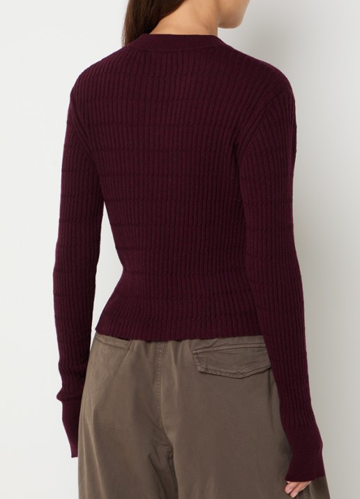 Bellerose Aryrib fijngebreide trui van wol met ronde hals - achterkant 3 aubergine