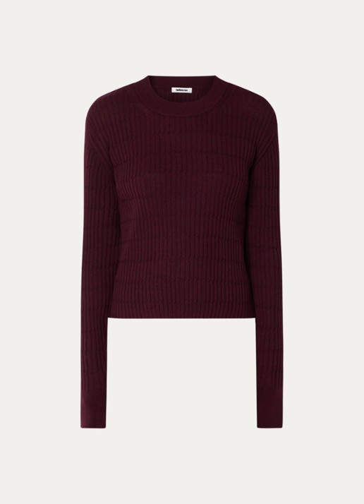 Bellerose Aryrib fijngebreide trui van wol met ronde hals - voorkant aubergine