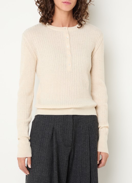 Bellerose Aryro ribgebreide trui van wol - detail 3 gebroken wit