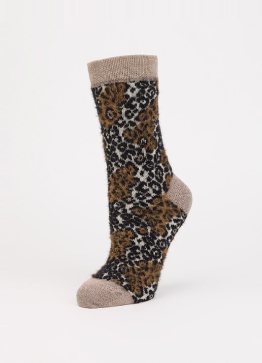Bellerose Bolou sokken in wolblend met glitter en panterprint  - detail 3 bruin