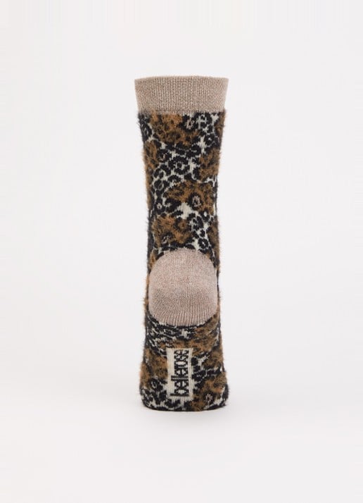 Bellerose Bolou sokken in wolblend met glitter en panterprint  - voorkant 2 bruin