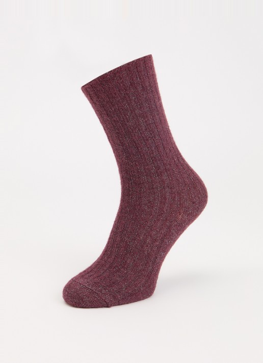 Bellerose Boti sokken in aplaca wolblend met glitter - detail bordeauxrood