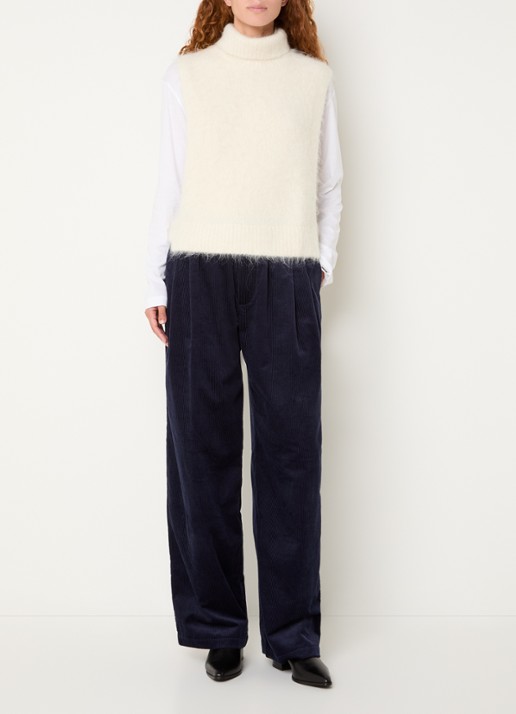 Bellerose Daren grofgebreide spencer in wolblend met col - voorkant 3 gebroken wit
