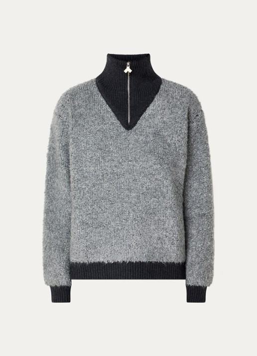 Bellerose Dooh grofgebreide trui in alpaca wolblend - voorkant 3 grijs