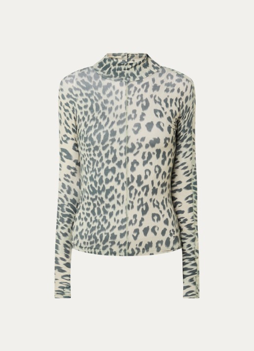 Bellerose Flawy longsleeve met panterprint en col - voorkant 3 beige