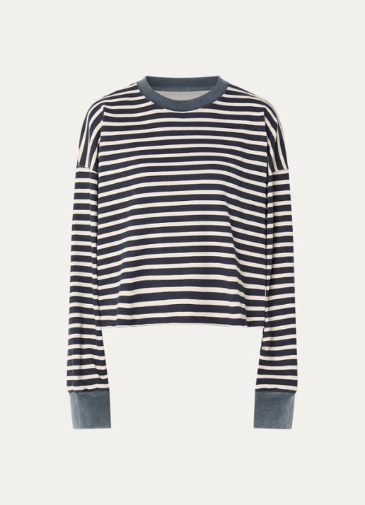Bellerose Franto long sleeve met streepprint - voorkant donkerblauw