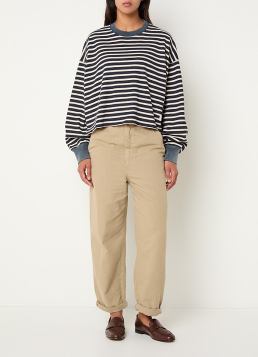 Bellerose Franto long sleeve met streepprint - voorkant 2 donkerblauw