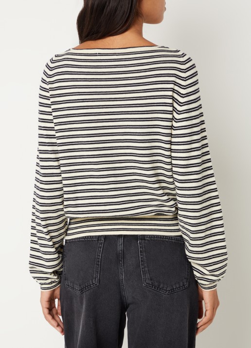 Bellerose Gerhi fijngebreide sweater in wolblend met streepprint - achterkant 4 gebroken wit