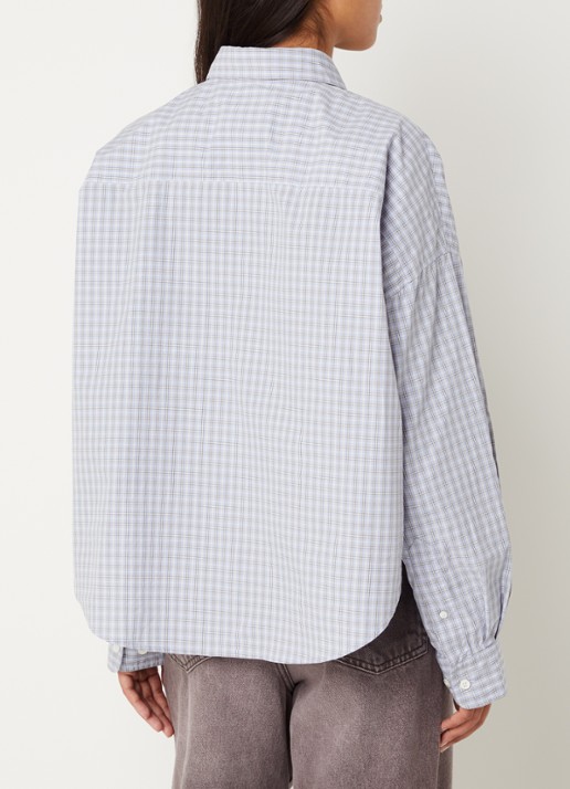 Bellerose Ginger62 oversized blouse met ruitdessin en borstzak - achterkant 3 wit