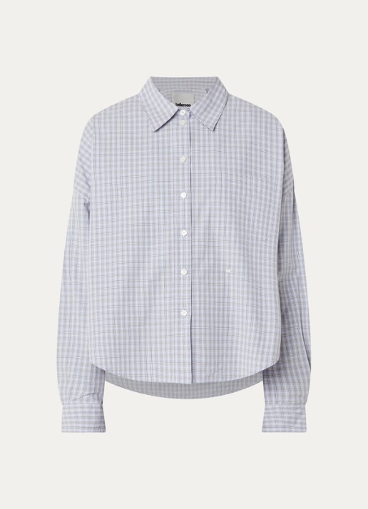 Bellerose Ginger62 oversized blouse met ruitdessin en borstzak - voorkant wit