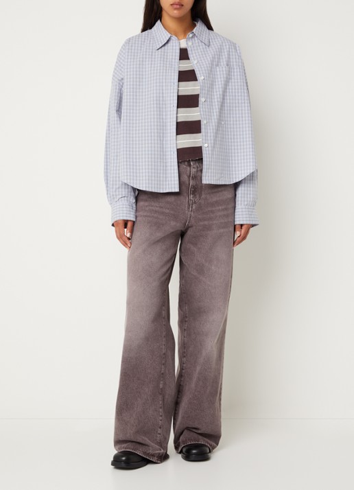 Bellerose Ginger62 oversized blouse met ruitdessin en borstzak - voorkant 2 wit