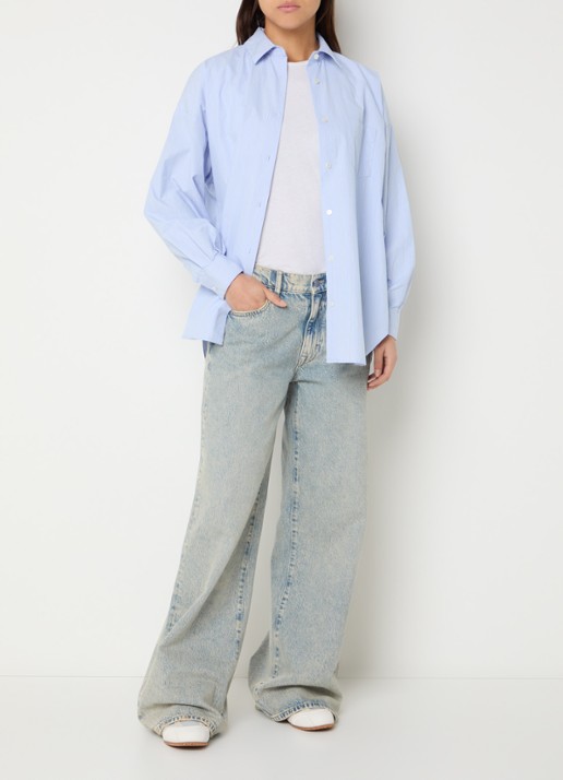 Bellerose Giorgia blouse met streepprint - voorkant 3 lichtblauw