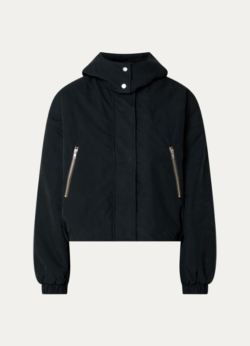 Bellerose Herna cropped jack met capuchon en ritszakken - voorkant zwart